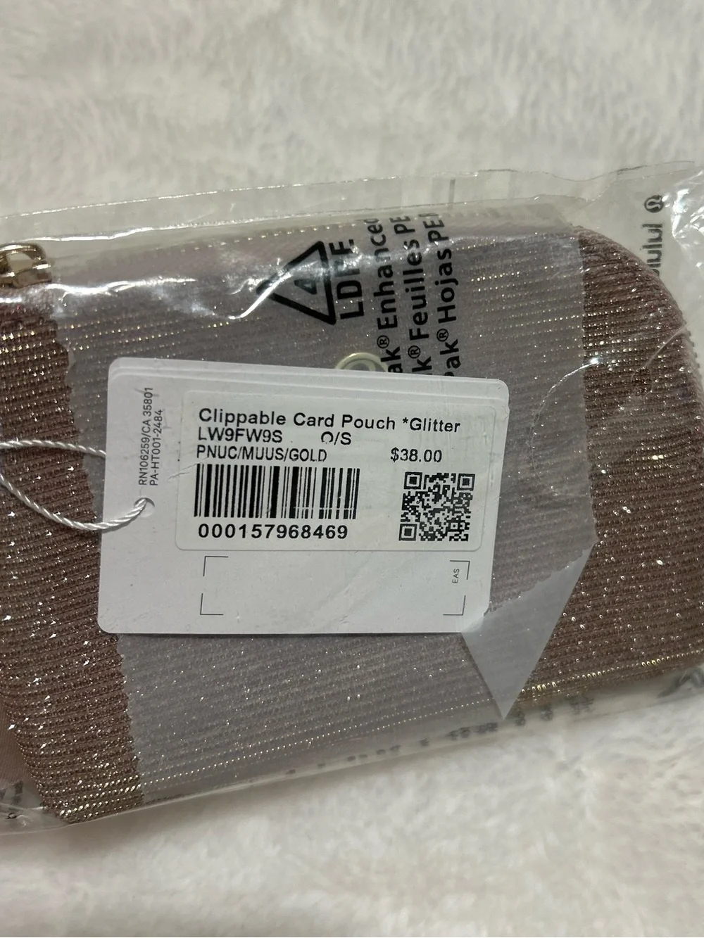 Lululemon Clippable Card Pouch Glitter Pink Rose Gold